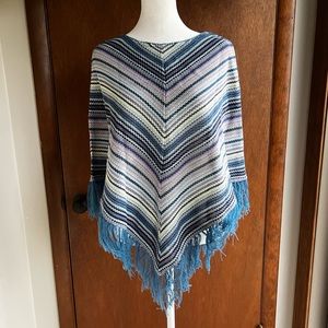 A.L.C Poncho Open Knit Pastel Shawl with Fringe | OS